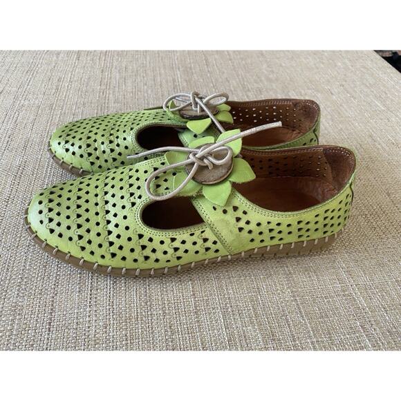 SPRING STEP Sunflowery Lime Green Leather Flats shoes 7-7.5 EU 38 - Picture 5 of 8